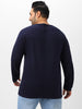 Plus Men's Navy Blue Solid Henley Neck Regular Fit Full Sleeve Cotton T-Shirt