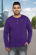 Plus Men's Purple Solid Henley Neck Regular Fit Full Sleeve Cotton T-Shirt