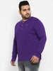 Plus Men's Purple Solid Henley Neck Regular Fit Full Sleeve Cotton T-Shirt