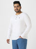 Plus Men's White Solid Henley Neck Regular Fit Full Sleeve Cotton T-Shirt