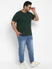 Plus Men's Bottle Green Solid Henley Neck Regular Fit Half Sleeve Cotton T-Shirt