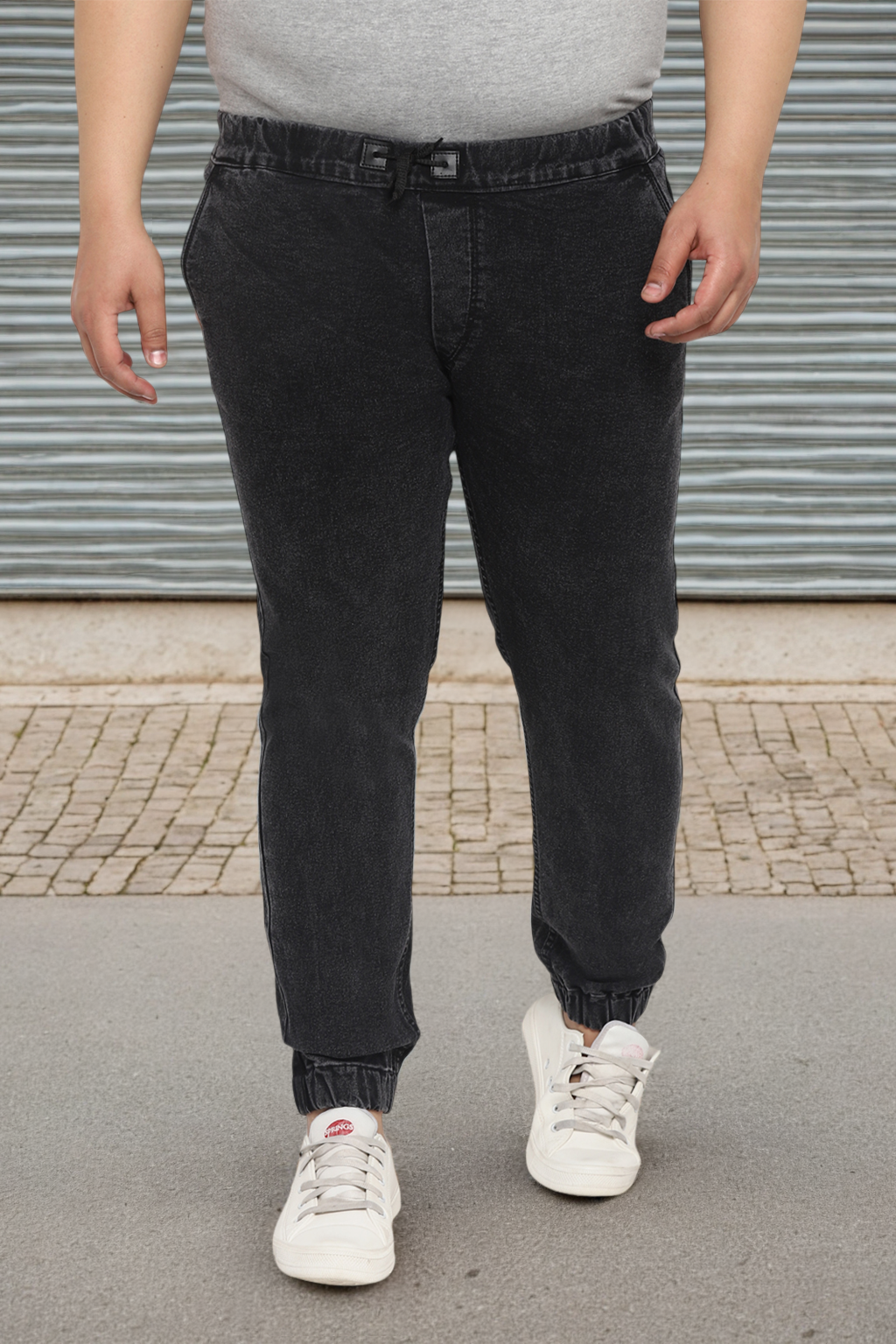 Plus Men's Black Regular Fit Washed Jogger Jeans Stretchable