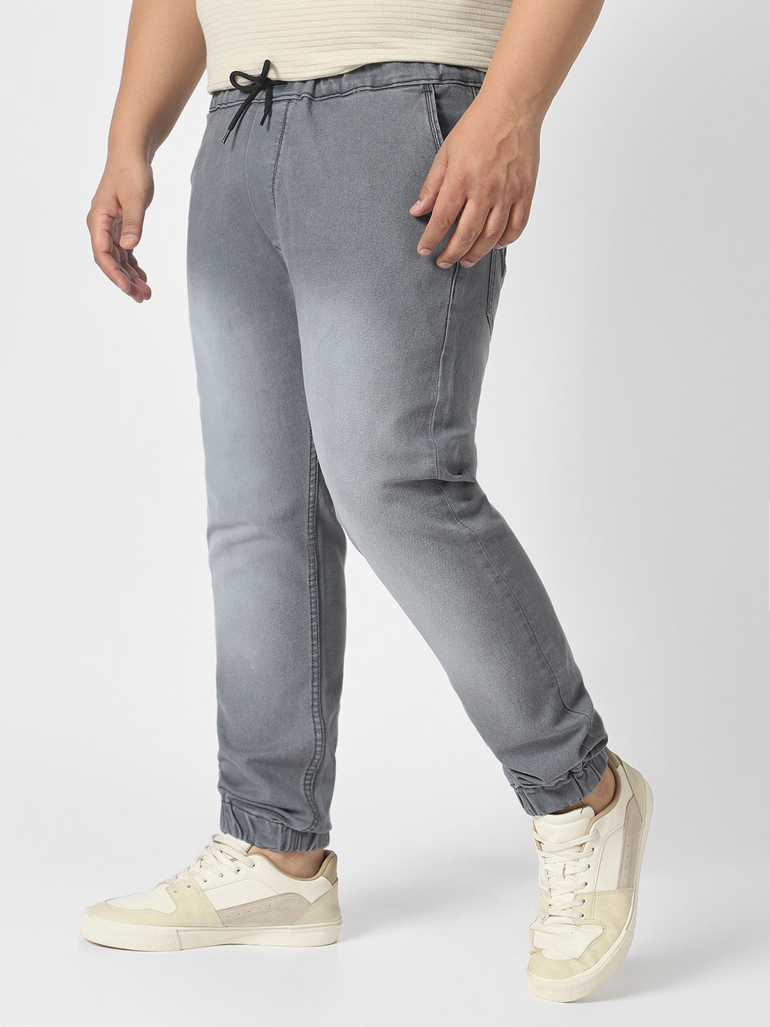 Plus Men's Grey Regular Fit Jogger Jeans Stretch