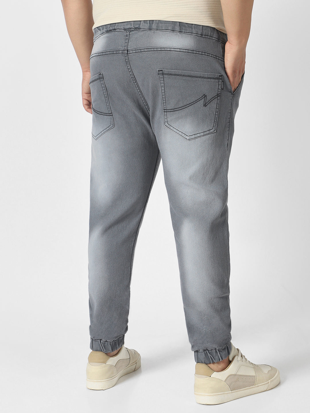 Plus Men's Grey Regular Fit Jogger Jeans Stretch