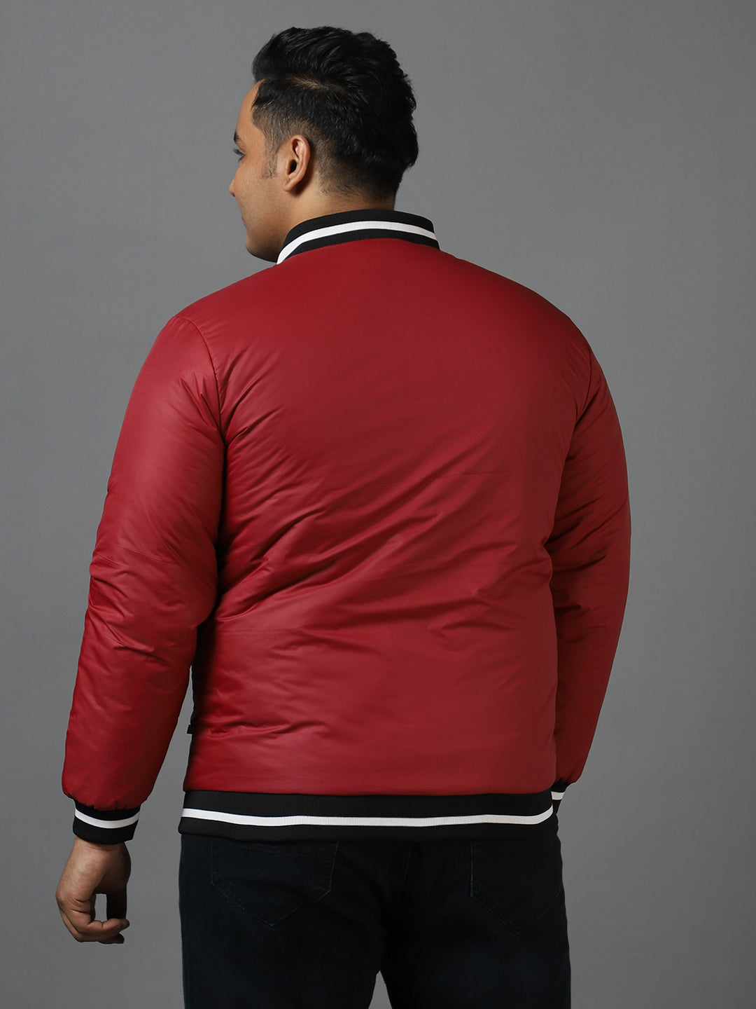 Plus Men's Maroon Full Sleeve Zippered Bomber Jacket