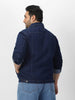 Plus Men's Blue Regular Fit Washed Full Sleeve Denim Jacket