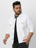 Plus Men's White Regular Fit Washed Full Sleeve Denim Jacket