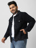 Plus Men's Black Regular Fit Washed Full Sleeve Denim Jacket