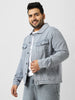 Plus Men's Light Grey Regular Fit Washed Full Sleeve Denim Jacket