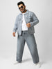 Plus Men's Light Grey Regular Fit Washed Full Sleeve Denim Jacket