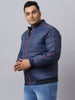 Plus Men's Dark Blue Full Sleeve Zippered Puffer Jacket