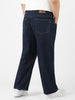 Plus Men's Dark Blue Loose Baggy Fit Washed Jeans Non-Stretchable