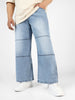 Plus Men's Ice Blue Loose Baggy Fit Cut and Sew Panelled Jeans Non-Stretchable