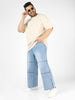 Plus Men's Ice Blue Loose Baggy Fit Cut and Sew Panelled Jeans Non-Stretchable