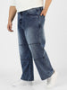 Plus Men's Blue Loose Baggy Fit Cut and Sew Panelled Jeans Non-Stretchable