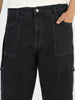 Plus Men's Dark Grey Loose Baggy Fit Washed Cargo Jeans With 6 Pockets Non-Stretchable