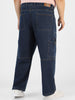 Plus Men's Blue Loose Baggy Fit Washed Cargo Jeans With 6 Pockets Non-Stretchable