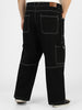 Plus Men's Black Loose Baggy Fit Washed Cargo Jeans With 6 Pockets Non-Stretchable