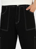 Plus Men's Black Loose Baggy Fit Washed Cargo Jeans With 6 Pockets Non-Stretchable