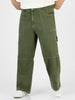 Plus Men's Olive Green Loose Baggy Fit Washed Cargo Jeans With 6 Pockets Non-Stretchable