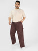 Plus Men's Dark Brown Loose Baggy  Fit Carpenter Cargo Jeans With 6 Pockets Non-Stretchable