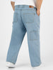 Plus Men's Ice Blue Loose Baggy  Fit Carpenter Cargo Jeans With 6 Pockets Non-Stretchable