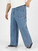 Plus Men's Light Blue Loose Baggy  Fit Carpenter Cargo Jeans With 6 Pockets Non-Stretchable