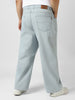 Plus Men's Ice Grey Loose Baggy Fit Washed Jeans Non-Stretchable