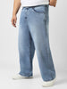 Plus Men's Light Blue Loose Baggy Fit Washed Jeans Non-Stretchable