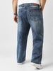 Plus Men's Blue Loose Baggy Fit Washed Jeans Non-Stretchable