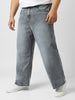 Plus Men's Grey Loose Baggy Fit Washed Jeans Non-Stretchable