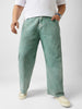 Plus Men's Turquoise Green Loose Baggy Fit Washed Jeans Non-Stretchable