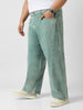 Plus Men's Turquoise Green Loose Baggy Fit Washed Jeans Non-Stretchable