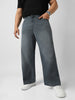 Plus Men's Grey Loose Baggy Fit Washed Jeans Non-Stretchable