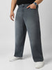 Plus Men's Grey Loose Baggy Fit Washed Jeans Non-Stretchable