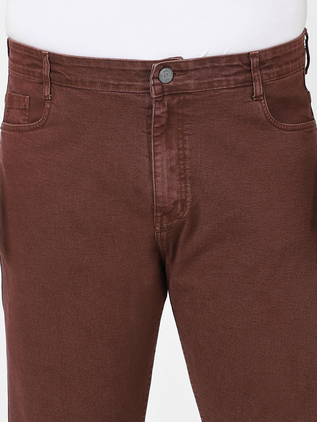 Plus Men's Brown Straight Fit Washed Jeans Stretchable