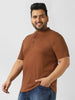 Plus Men's Cocoa Brown Solid Mandarin Collar Regular Fit Half Sleeve Cotton T-Shirt