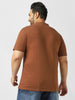 Plus Men's Cocoa Brown Solid Mandarin Collar Regular Fit Half Sleeve Cotton T-Shirt