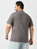 Plus Men's Dark Grey Solid Mandarin Collar Regular Fit Half Sleeve Cotton T-Shirt