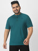 Plus Men's Dark Green Solid Mandarin Collar Regular Fit Cotton T-Shirt