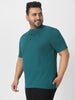 Plus Men's Dark Green Solid Mandarin Collar Regular Fit Cotton T-Shirt