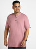 Plus Men's Lilac Solid Mandarin Collar Regular Fit Half Sleeve Cotton T-Shirt