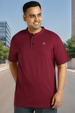 Plus Men's Maroon Solid Mandarin Collar Regular Fit Half Sleeve Cotton T-Shirt