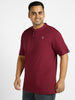 Plus Men's Maroon Solid Mandarin Collar Regular Fit Half Sleeve Cotton T-Shirt