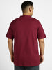 Plus Men's Maroon Solid Mandarin Collar Regular Fit Half Sleeve Cotton T-Shirt