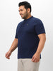 Plus Men's Navy Blue Solid Mandarin Collar Regular Fit Cotton T-Shirt