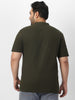 Plus Men's Dark Olive Green Solid Mandarin Collar Regular Fit Half Sleeve Cotton T-Shirt