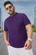 Plus Men's Purple Solid Mandarin Collar Regular Fit Cotton T-Shirt