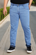 Plus Men's Sky Blue Regular Fit Washed Jeans Stretchable