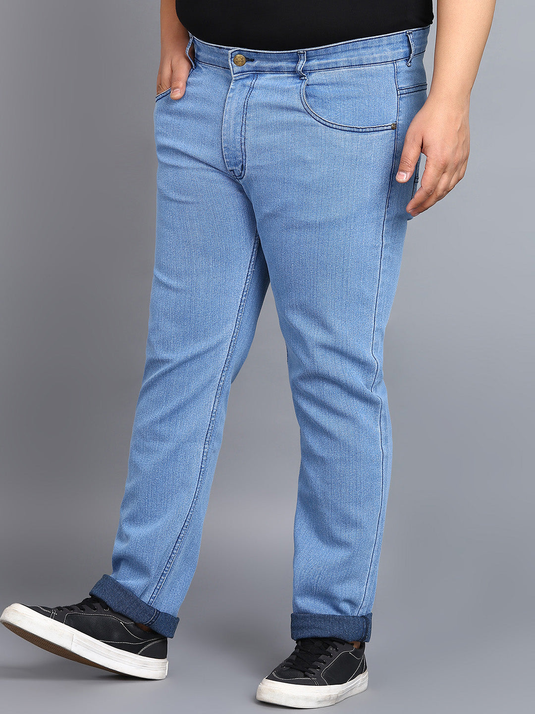 Plus Men's Sky Blue Regular Fit Washed Jeans Stretchable